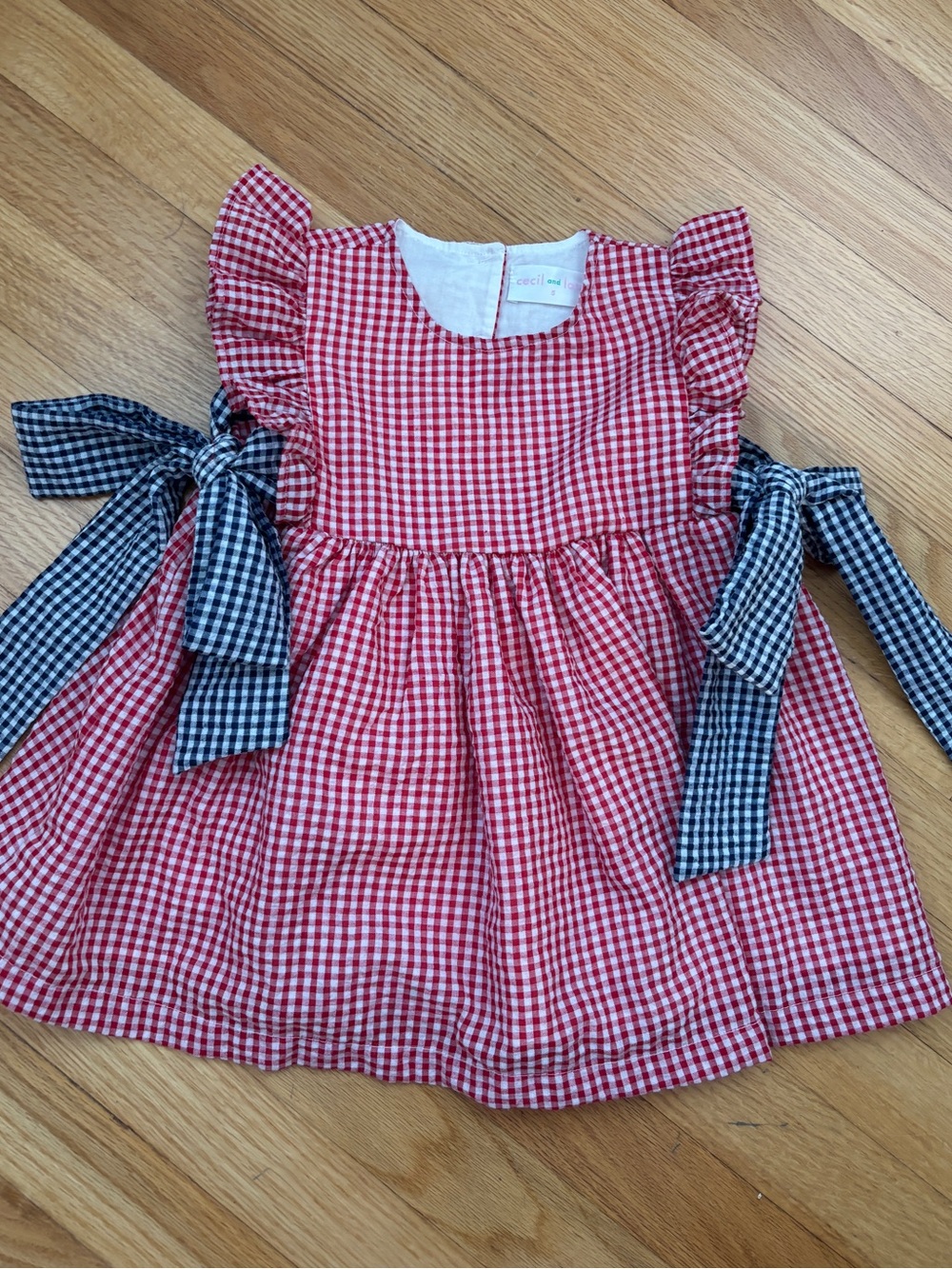 Cecil & Lou Kids Red Gingham Shirt Dress with Navy Blue Bow Accents & Shorts